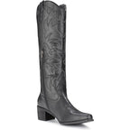 New IUV Womens 10 Black Faux Leather 2.25" Heel Knee High Cowboy Boots w Flaw