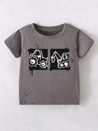 Children's Cartoon Vehicle Graphic Crew Neck Kids T-Shirt