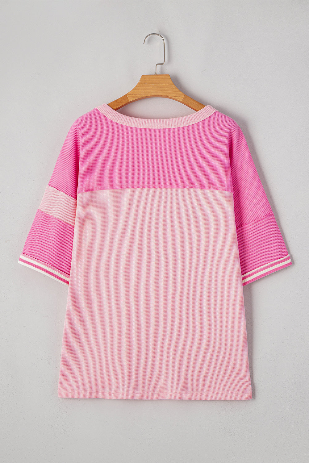 Pink Stripe Waffle Patchwork Loose T-Shirt