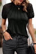 Blackish Green Seamed Detail Contrast Lace Raglan Sleeve Tee