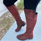 Women's Patchwork Knee-High Chunky Heel Boots