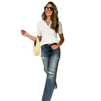 V-neck Pullover Knit T-shirt For Women
