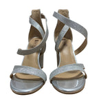 Idifu Womens Size 7.5 Silver Glitter 4" Heels Open Round Toe Ankle Strap Shoes