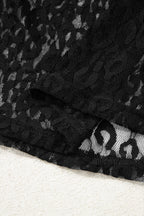 Black Leopard Pattern Sheer Mesh Long Sleeve Top