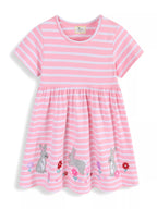 Children's Striped Bunny Embroidered Dress