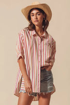 SO ME Multicolored Stripe Button Down Shirt