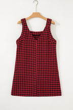 Khaki Houndstooth Print V Neck Sleeveless Mini Dress
