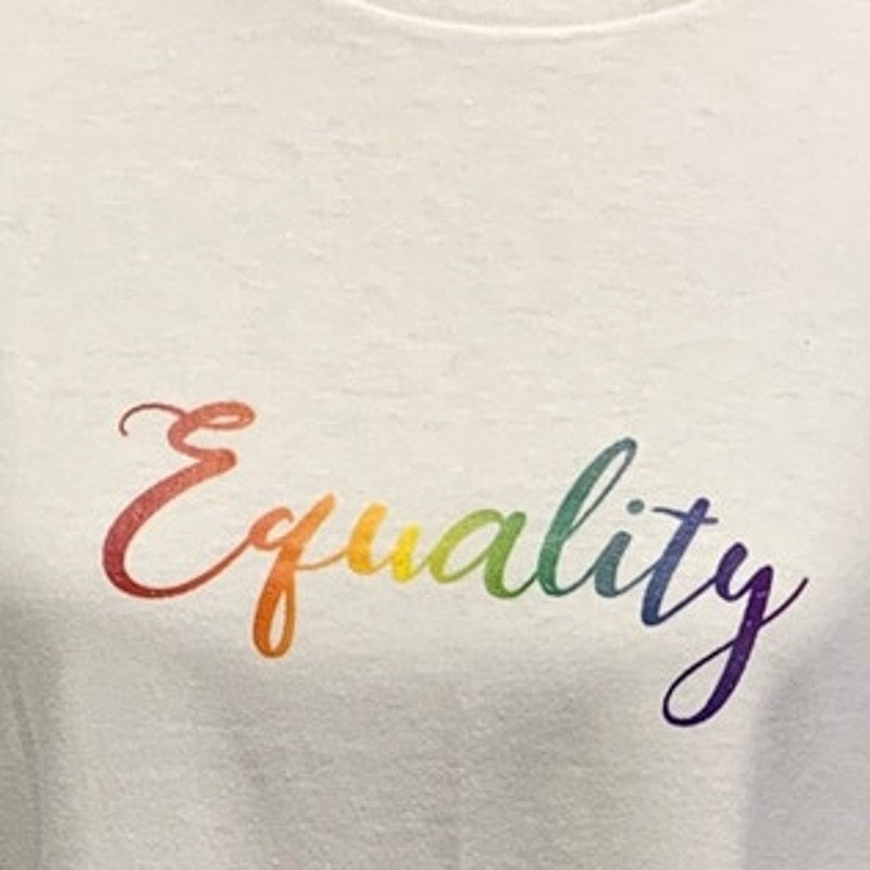 Hand Printed Unisex XL Equality Rainbow Pride Cotton Crew Neck Short Sleeve Tee