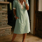 Color-Block Patchwork Lace Dress – Short Sleeve A-Line
