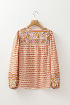 Multicolour Boho Floral Mixed Print Puff Sleeve Shirt