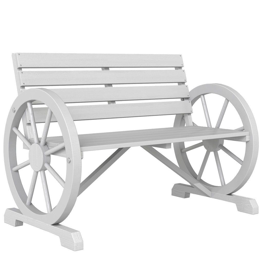 41" Wooden Wagon Wheel Bench Rustic Outdoor Patio Weather Resistance Furniture 2-Person Slatted Seat Bench with Backrest Light Gray