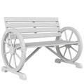 41" Wooden Wagon Wheel Bench Rustic Outdoor Patio Weather Resistance Furniture 2-Person Slatted Seat Bench with Backrest Light Gray