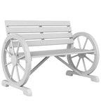 41" Wooden Wagon Wheel Bench Rustic Outdoor Patio Weather Resistance Furniture 2-Person Slatted Seat Bench with Backrest Light Gray