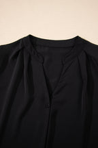 Rose Red Silky Notched Neckline Petal Sleeve Blouse
