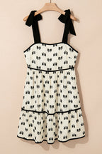 White Bow Contrast Trim Knotted Shoulder Mini Dress