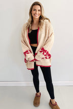 Apricot Bow Pattern Textured Open Front Baggy Cardigan