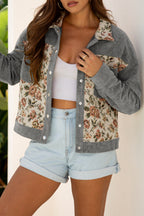 Clay Ribbed Retro Floral Patchwork Jacket