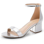 Dream Pairs Womens 8.5 Silver Open Toe 2.5" Block Heel Ankle Strap Sandal Shoes