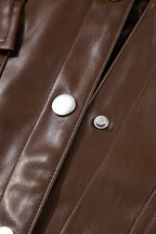 Chicory Coffee Double Flap Pocket Drawstring Hem Leather Jacket