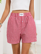 Gingham Elastic Waist Casual Shorts