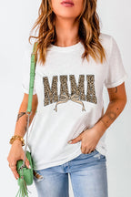 White Leopard Bow MAMA Graphic Crew Neck T Shirt