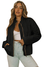 Khaki Zip-Up Pocket Quilted Jacket