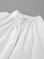 Tie Neck Balloon Sleeve Blouse and Shorts Set