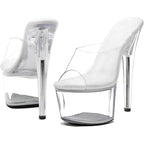 New Womens Size 9 Clear 7" Platform Heel Open Toe Slide On High Heels Shoes