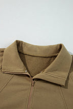 Smoke Green Quarter Zip Stand Neck Kangaroo Pocket Sweatshirt