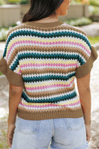 Contrast Round Neck Short Sleeve Sweater