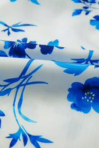 Blue Floral Long Sleeve Lace-up V Neck Blouse