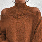 Women's Cold Shoulder Sweater - High Neck Cut Out Pullover Long Sleeve