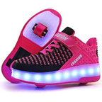 Girls 11.5 Pink Black Hook Loop Rechargeable Light Up Sport Shoes Missing Wheels