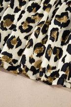 Leopard Bow Tie Front Puff Sleeve Peplum Blouse