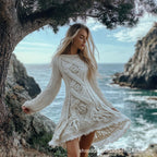 Womens Retro Cable-Knit Long-Sleeve Sweater Dress