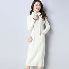 Womens High-neck Long Fleece-lined Extra-thick Loose-fitting Sweater