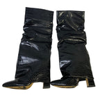 Womens Size 6 Black 4" Heel Knee High Boot Faux Leather Pointed Toe Slouch Shoes