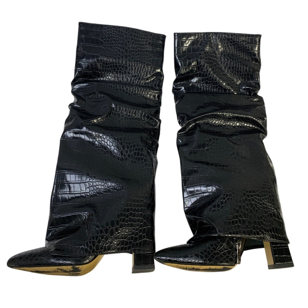 Womens Size 6 Black 4" Heel Knee High Boot Faux Leather Pointed Toe Slouch Shoes