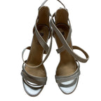 Idifu Womens Size 7.5 Silver Glitter 4" Heels Open Round Toe Ankle Strap Shoes