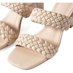 New NNG Womens Size 10.5 Tan Faux Leather Open Toe 3" Heel Slide On Sandal Shoes