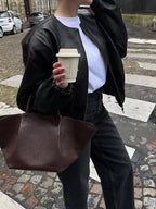 Zip Up Leather Bomber Jacket