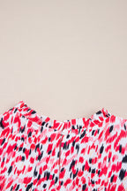 Red Floral Mixed Print Ruffle Cap Sleeve Blouse