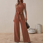 Women's Strap High-Waist Sleeveless Jumpsuit – Ice Silk Casual Wide-Leg
