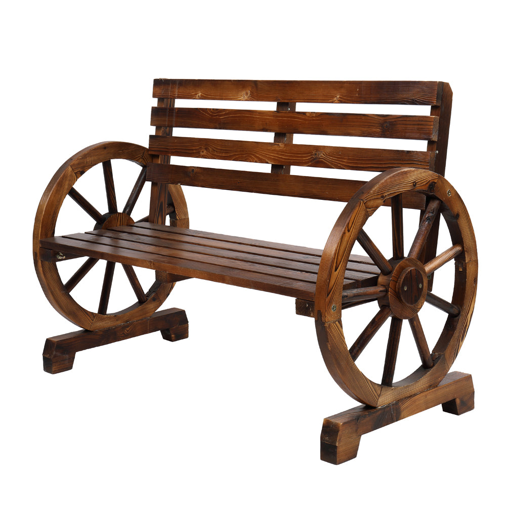41.5-inch Carbonized Cedar With Wooden Wheel Bench