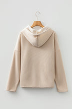 Dark Khaki Thermal Textured Leopard Drawstring Baggy Hoodie