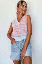 Light Pink Contrast Chevron Knit V Neck Sweater Vest