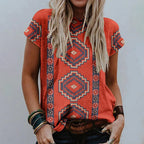 Women's Retro Floral-print Short-sleeve Top