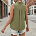 Women's Solid-Color Sleeveless Loose Vest Top – Button Detail