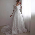Embroidered Long Sleeve Trailing Wedding Dress