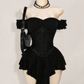 One-Shoulder Dress with a Fitted Waist And Back Tie, Features Puff Sleeves And a Stylish, Elegant Cake Skirt